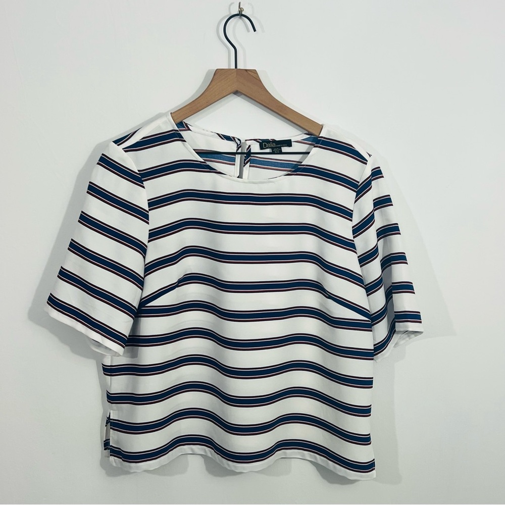 Dalia Boxy Short Sleeve Striped Casual Blouse Size XL Fun Cute Top
